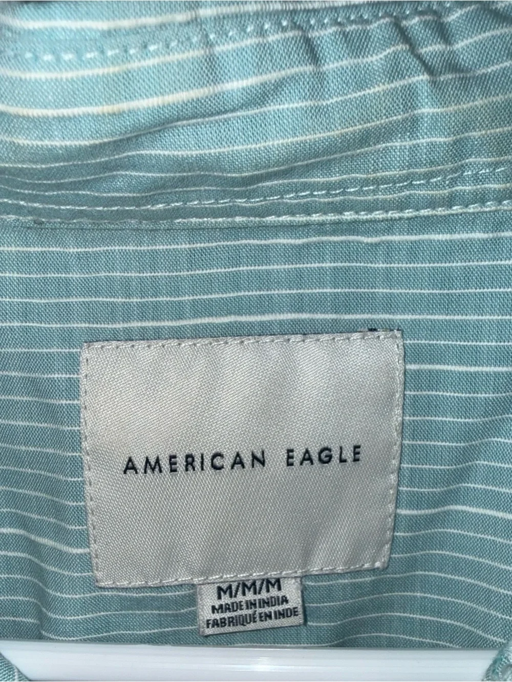 American Eagle Outfitters Light Teal Short-Sleeve Button-Down Shirt